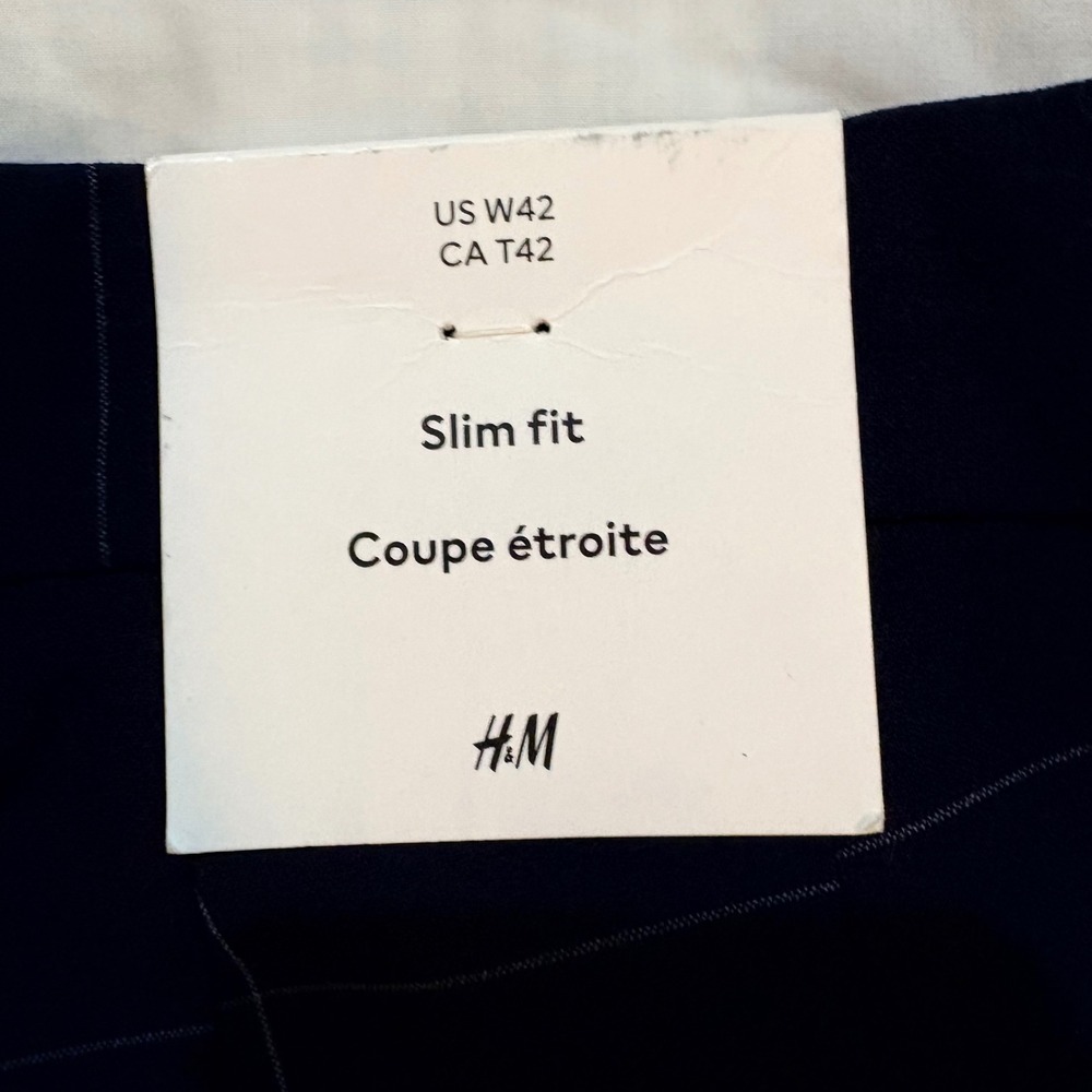H&M New Slim Fit Windowpane Check Dress Pants Navy Blue 4-Way Stretch Size 42 - Picture 5 of 9